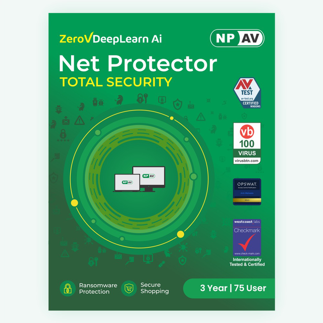 (Email Delivery 1 Hour No CD) BIZ SECURE Net Protector Antivirus Total Security 2026 for 3 Year 75 User AI Powered Software