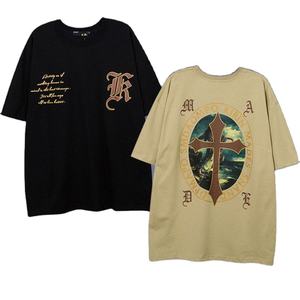 เสื้อยืดผู้ชายสไตล์อเมริกันวินเทจลายกากบาท แขนสั้น ยูนิเซ็กส์ รุ่นใหม่ ทรงโอเวอร์ไซส์ เสื้อยืดเทรนด์ใหม่ ผลิตโดย TRIOTAKE INDUSTRY - Product Image 1
