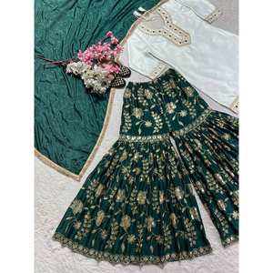 Designer Hand <b>Paper</b> <b>Mirror</b> Work Party Jumpsuit Elegant Sharara Top for Special Occasions - Product Image 5