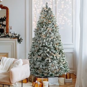 7 FT Pre-Lit Snow Flocked Christmas <b>Tree</b> Artificial Hinged Pine <b>Tree</b> with 1000 Branch Tips and 400 <b>Lights</b> Remote Control - Product Image 2