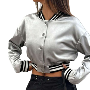 Veste en satin pour femme à fermeture boutonnée, coupe courte, coupe-vent, tendance streetwear, 100% soie satinée, best-seller de haute qualité - Product Image 1