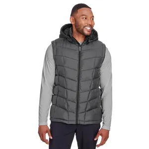 <b>Men's</b> <b>White</b> Hooded Sleeveless Quilted <b>Jacket</b> Canvas Eco-Friendly Waterproof Windproof Polyester Winter Minimalist Style Front - Product Image 4