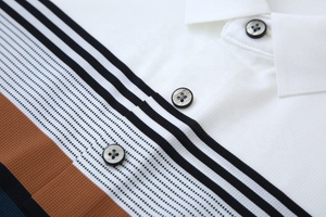 Polo de Manga Corta para Hombre con Bloques de Color y Ribete a Rayas en Contraste, Corte Regular, Tejido Informal - Product Image 6