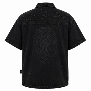 เสื้อเดนิมปักคริสตัลแบบ Hot-Fix แขนสั้นทรงหลวมสไตล์ฮาราจูกุสำหรับทุกเพศ  ขายส่งเสื้อผ้าสตรีทแวร์ - Product Image 4