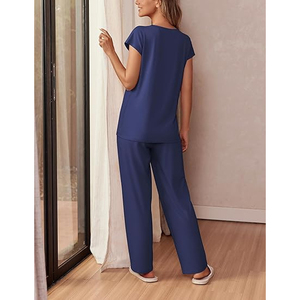 Conjunto de Dos Piezas de Ropa de Dormir para Mujer, Estilo Casual, Top y Pantalones Anchos, Ropa de Estar por Casa, Logotipo Personalizado - Product Image 4