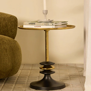 <b>Round</b> Marble Base <b>Side</b> <b>Table</b> With <b>Gold</b> Stem And Wood Top Drink <b>Tables</b> - Product Image 4