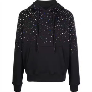 Vintage Winter Zipper-<b>Up</b> Hoodie Customizable Men's Streetwear Silk Screen Printed Rhinestone Embroidery Word Custom Patch Lined - Product Image 1