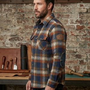 Wholesale Men Plaid <b>Flannel</b> Shirt <b>Jacket</b> Turn-down Collar Button Closure Workwear Style Patch Design Autumn Wear <b>Flannel</b> <b>jackets</b> - Product Image 3