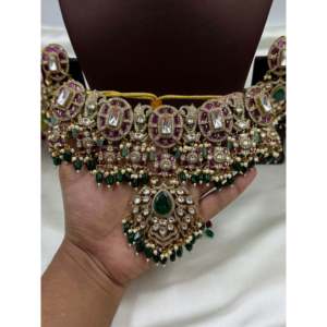 Indian Ethnic Devanshi Victorian Semi <b>Bridal</b> Gold Plated Choker <b>Necklace</b> & <b>Earring</b> <b>Set</b> - Product Image 4