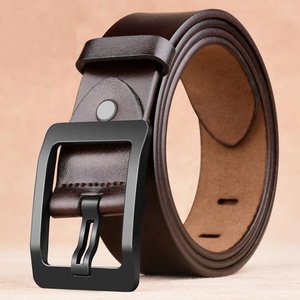 Ceinture Formelle en Cuir Véritable pour Homme, Cuir de Vachette, Couleur Unie, Boucle Rectangulaire à Ardillon Argenté, Style Professionnel Durable - Product Image 2