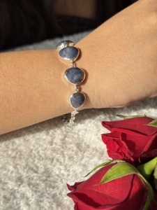 สร้อยข้อมือ unisex สไตล์วินเทจเทรนด์ใหม่กำไลข้อมือเงินแท้925แซฟไฟร์หินสีดำสร้อยข้อมือผู้ชายชุบเงิน - Product Image 6