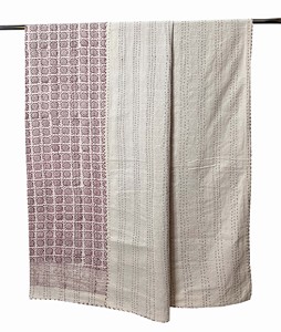Colcha Kantha de Algodón Ecológica, Cosida a Mano, con Patrón Floral Marrón, para Todas las Estaciones, Marca Silkgram - Product Image 2