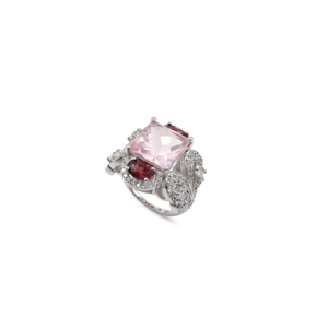 925 Sterling <b>Silver</b> Natural <b>Garnet</b> Rose Quartz <b>Ring</b> Rhodium Plated OEM ODM Fine Jewelry - Product Image 1