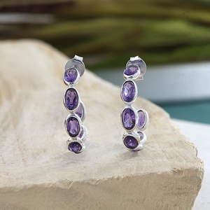 Pendientes Colgantes de Plata de Ley 925 con Amatista Natural, Pendientes de Aro con Gema Ovalada Morada, Joyería al por Mayor - Product Image 4