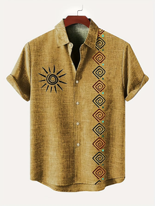 Chemise décontractée à manches courtes pour homme, imprimé géométrique noir et blanc, col rabattu, tissu popeline, vêtements d'été - Product Image 6