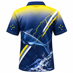 เสื้อโปโลตกปลาพิมพ์ลายแบบซับลิเมชั่นสำหรับผู้ชาย แขนสั้น แห้งเร็ว ซิป ¼  ทรงปกติ สำหรับผู้ใหญ่ สีน้ำเงิน-เหลือง ลายพิมพ์ - Product Image 3