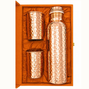 Royal Copper Water Bottle with Two Glass Hammered Design For Hydration Yoga & Ayurveda Inspired Drinkware Bottle With Packaging - Product Image 5