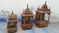 Temple en bois artisanal pour la prière à domicile avec tiroir, piliers sculptés, sanctuaire décoratif