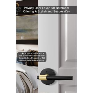 Set di 6 Maniglie per Porte Interne Nere e Oro, Maniglia a Leva per Privacy, Eleganti Maniglie Nere e Oro per Interni - Product Image 5