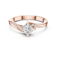 Bague de mariage en moissanite taille princesse brillante, en or rose 14K sur argent, avec pavé de diamants en forme de cerf-volant