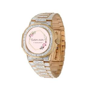 นาฬิกาอนาล็อกอัตโนมัติ แฟชั่นหรูหรา ยูนิเซ็กส์ คริสตัลแซฟไฟร์ กลไกไซโก้ สแตนเลสสตีล ชุบโรเดียมสีเหลือง แบบกำหนดเองได้ ทรงบาแกตต์ - Product Image 4