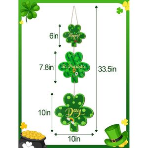 Grande Décoration Murale en Bois 10 x 33,5 pour la Fête de la Saint-Patrick – Panneau de Porte Joyeuse Fête de la Saint-Patrick – Panneau Mural Porte-Bonheur - Product Image 2