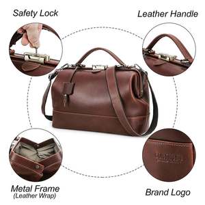 Sac de médecin en cuir véritable Eoin Winston Sports, design classique marron, sac bandoulière avec serrure de sécurité et cadre métallique - Product Image 1