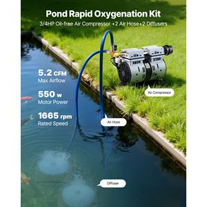 Sistema di Aerazione per Laghetto con Compressore d'Aria da 3/4 HP, 5.2 CFM, 2 Diffusori e Tubo Pesato da 200 Piedi per Laghi di 3 Acri - Product Image 2