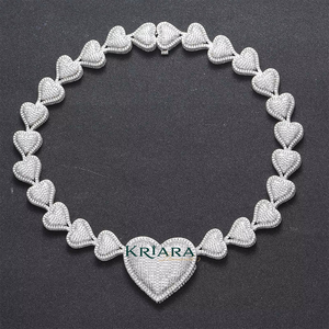 Collar con Diamantes de Moissanita en Forma de Corazón, Plata 925 con Baño de Rodio, Joyería de Lujo para Mujer, Cadena Cubana - Product Image 1