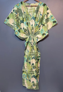 Robe kaftan sans manches en coton à imprimé tropical, décontractée, pour l'été, vêtements de plage pour femmes, vêtements de détente, Naaz Textile - Product Image 3