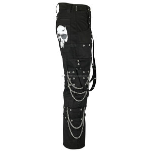 Pantalon cargo gothique punk pour homme, noir, ample, avec chaînes, sangles, poches à crâne, vente en gros, pantalon 2026 - Product Image 6