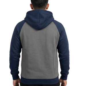 Sudadera con Capucha de Felpa de Algodón 420 GSM para Hombre, Color Block, Manga Raglán, Azul Marino y Gris, Ropa Deportiva Casual, Bordado Hunter Sports - Product Image 4