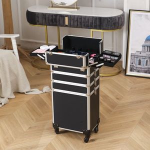 Valigetta 4 in 1 in Alluminio Nero per Trucchi e Tatuaggi, Contenitore per Cosmetici - Product Image 1