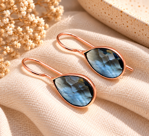 <b>London</b> Topaz Quartz Tear drop Bezel Set Earring - Handmade Gold Plated Gemstone Dangle Earrings Gift for Woman - Product Image 4