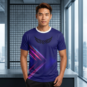 Camiseta Deportiva de Manga Corta para Hombre, Corte Ajustado, Estampado Geométrico Azul, Cuello Redondo, Poliéster que Absorbe la Humedad, para Todas las Temporadas - Product Image 6