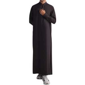 Men's Black Floor Thobe Stand Collar <b>Long</b> Sleeve Solid Color Modest Islamic Prayer Wear Middle East Style All Season Plus Size - Product Image 1