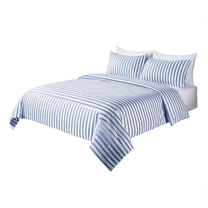 300TC Hotel Bed Sheet <b>Set</b> Stripe Cotton <b>Bedding</b> for King Size Bed & 2 Pillow Covers for Home & Hotel Use - Product Image 1