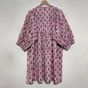 เดรสลำลองผู้หญิง ใส่ได้ทุกวัน ทุกฤดู ผ้าทอ 100% ผ้าฝ้าย พิมพ์ลายดอกไม้/สีพื้น แขนสั้น เอวทรงเอ็มไพร์ ทรงเบบี้ดอลล์ - Product Image 5