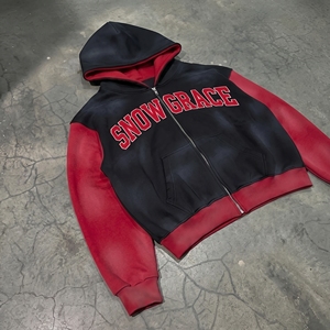 Sudadera con Capucha para Hombre Snow Grace, Forro Polar, Cierre Frontal con Cremallera, Logotipo, Corte Regular, Invierno, Casual, Rojo y Negro - Product Image 6