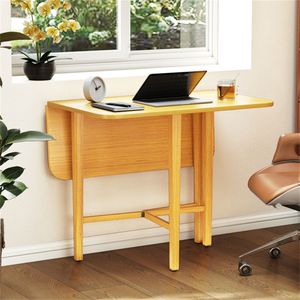 Compact <b>Round</b> Corner <b>Dining</b> <b>Table</b> Natural Wood Tone Foldable Kitchen Furniture for 2-4 Seats for <b>Small</b> <b>Dining</b> Rooms - Product Image 2