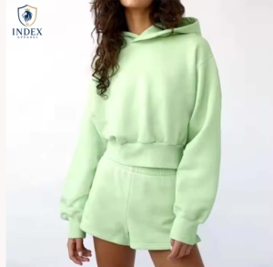 INDEX APPAREL Conjunto de 2 Piezas para Mujer, Color Verde Lima Claro, Sudadera con Capucha y Manga Larga, Informal, de Invierno, Forro Polar de Algodón de Alta Calidad - Product Image 1