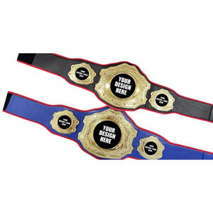 Cinturón de Campeonato de Lucha Libre Personalizable con Detalles en Dorado, Opción de Diseño/Logotipo Personalizado, Correas Negras y Azules - Product Image 2