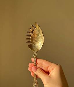 Vintage Gold <b>Shell</b> and Cherry Design Serving Spoons High <b>Mirror</b> Polish Rust Resistant Metal Flatware Set - Product Image 3