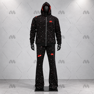 Conjunto de Sudadera con Capucha y Pantalones Deportivos de Alta Calidad para Hombre, con Pedrería, 100% Algodón Felpa, Estilo Urbano Holgado - Product Image 1