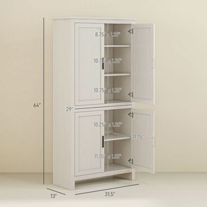 Dispensa da Cucina Autoportante a 4 Ante Bianco Antico, Armadio Contenitore da 163 cm con 3 Ripiani Regolabili per un'Organizzazione Efficiente della Cucina - Product Image 3