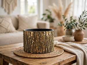Macetas de Plástico con Textura Dorada, Macetas Redondas Bohemias, Decorativas con Aspecto de Corteza de Árbol, para Interiores y Exteriores, para el Hogar y el Jardín - Product Image 1