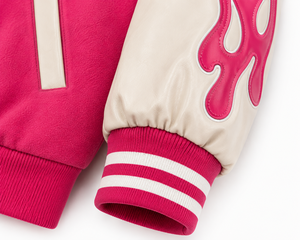 Veste universitaire SINEWY SPORTS Rose Madder avec manches crème, motif brodé palmier et lettres LA, style preppy unisexe, pour l'automne - Product Image 3