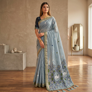 Sari en coton de qualité supérieure pour mariage et occasions spéciales, provenant d'un fournisseur et exportateur indien, disponible au prix de gros. - Product Image 1
