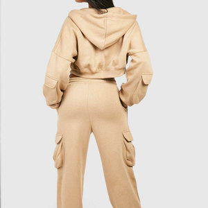 Survêtement à capuche de couleur unie pour femmes, ensemble sweat-shirt et pantalon pleine longueur, coupe ample décontractée avec cordon de serrage, vêtements d'automne - Product Image 3