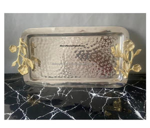 High Quality Wholesale Copper Hammered With Brass Handle Dinnerware Serving Tray for <b>Hotels</b> & <b>Restaurant</b> <b>Supplies</b> Metal Serving - Product Image 1